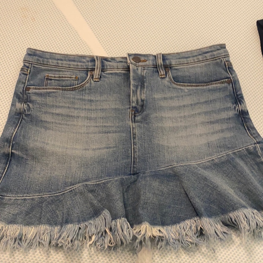 Blank NYC denim fringe skirt